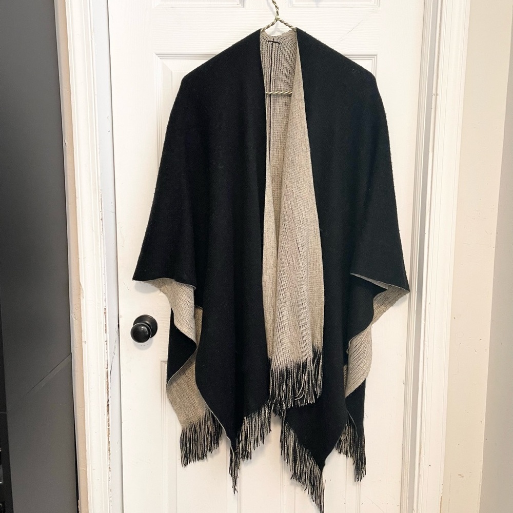 Wool blend knit lightweight reversible poncho open wrap shrug one size fits all